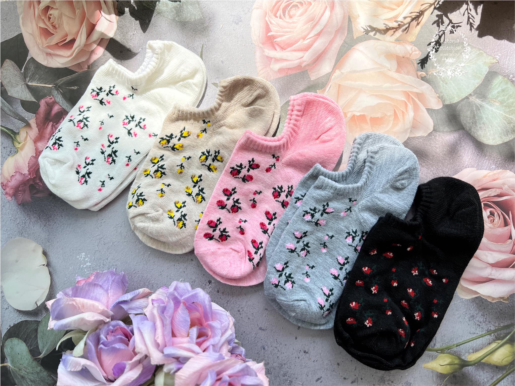 韓國小碎花船型襪(5色一組)