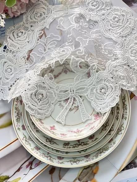 法式玫瑰蝴蝶結蕾絲墊