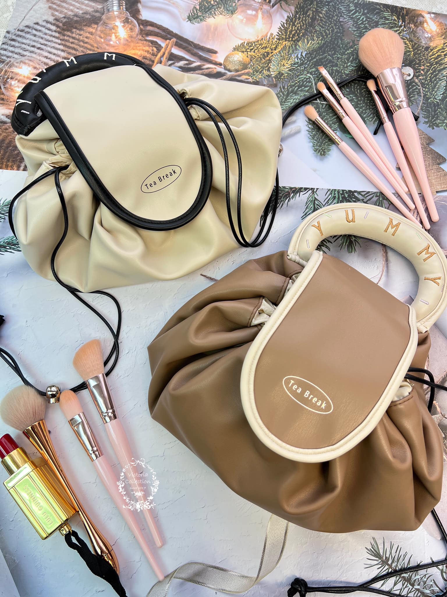 柔軟皮革束口化妝包/收納包