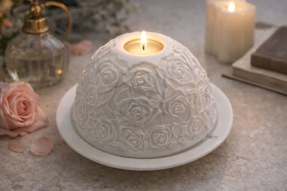 法國Bernardaud 玫瑰浮雕香氛蠟燭台