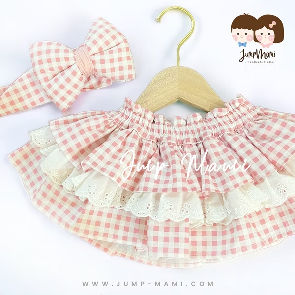 粉格子蕾絲澎澎裙