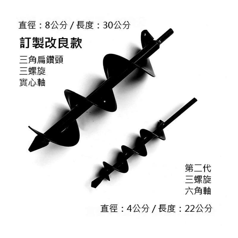 園藝種植神器【訂製改良款】土鑽頭 地鑽頭 (直徑：8cm 長度：30cm) & (直徑：4cm 長度：22cm) 各1支