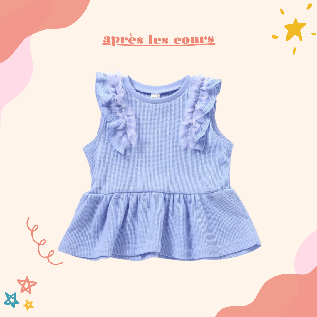 après les cours華夫格荷葉邊無袖上衣