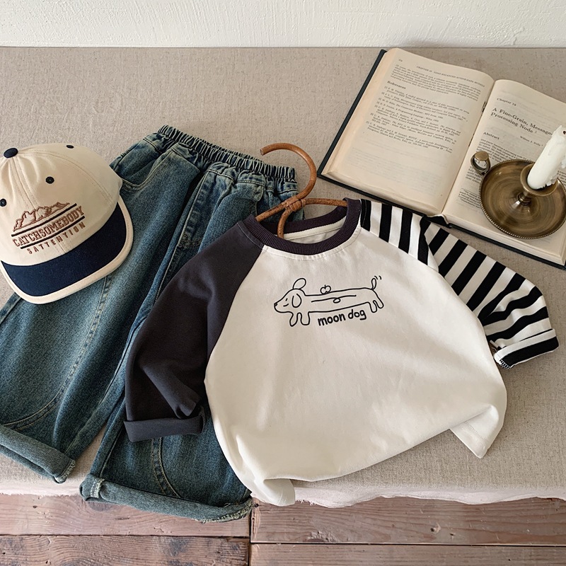 不對稱拼袖狗狗上衣