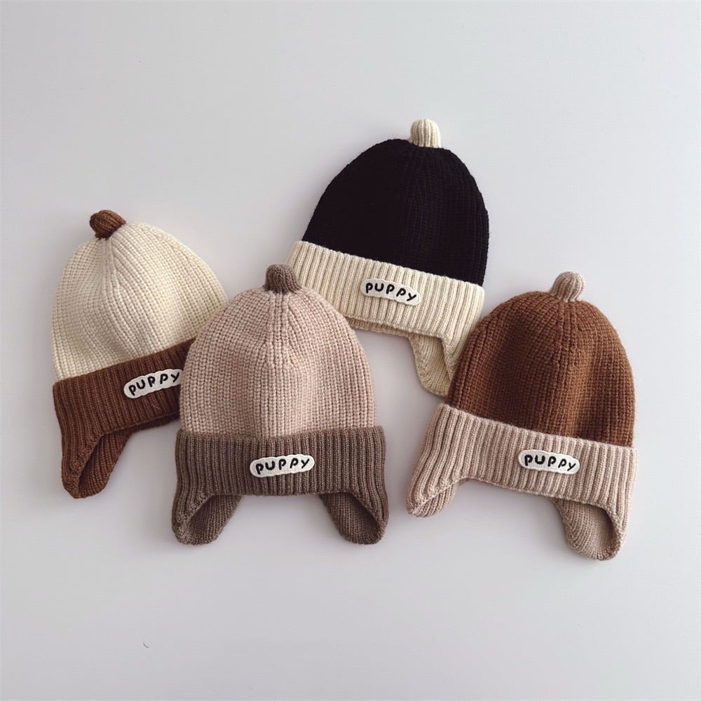 日系配色針織護耳帽