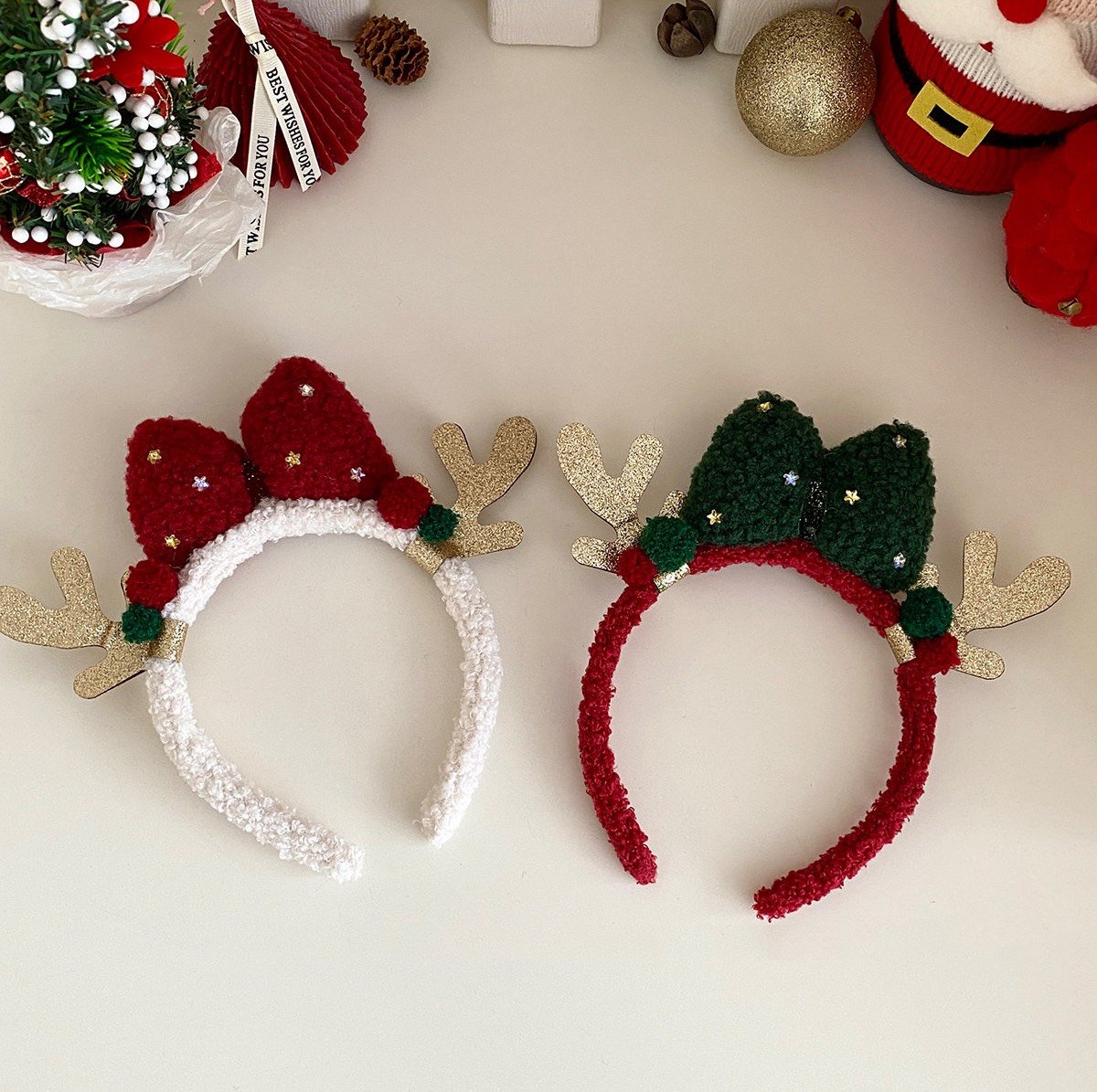 毛絨小鹿蝴蝶結髮箍