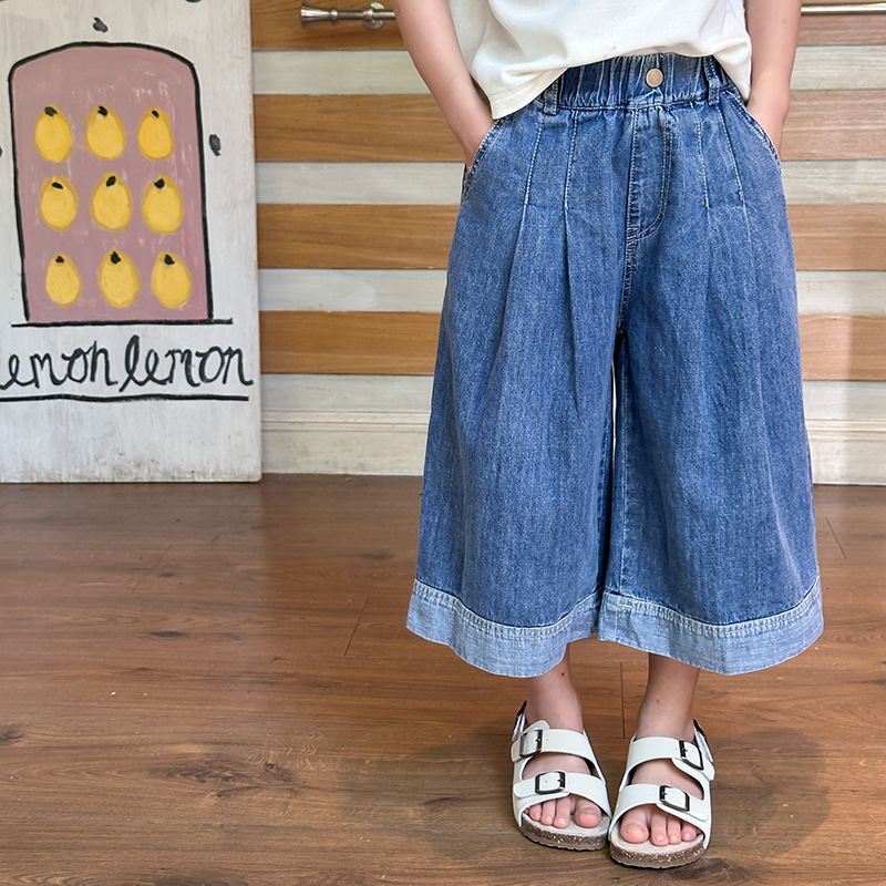 氣質拼接寬鬆牛仔褲