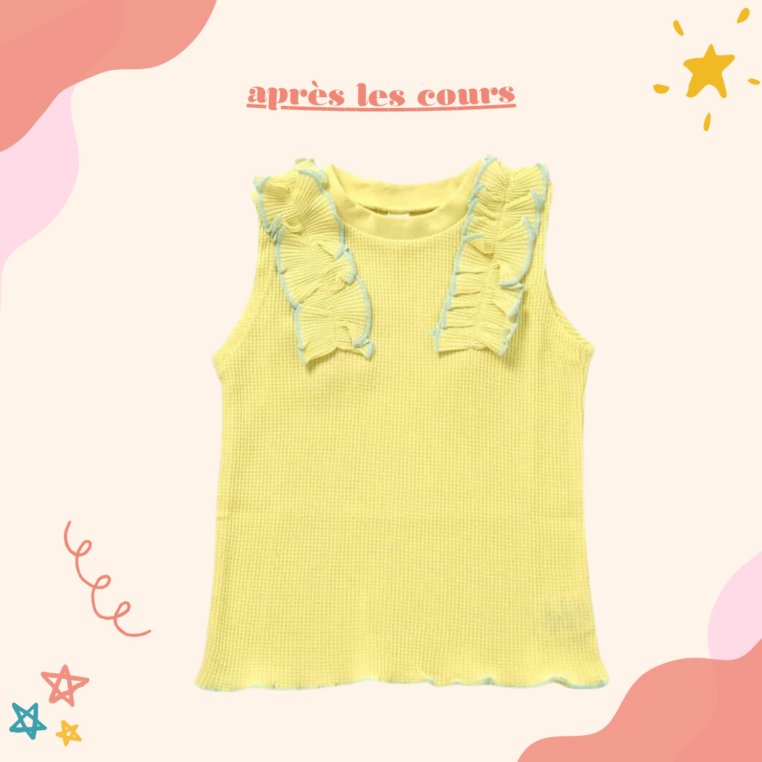 après les cours華夫格荷葉邊無袖上衣