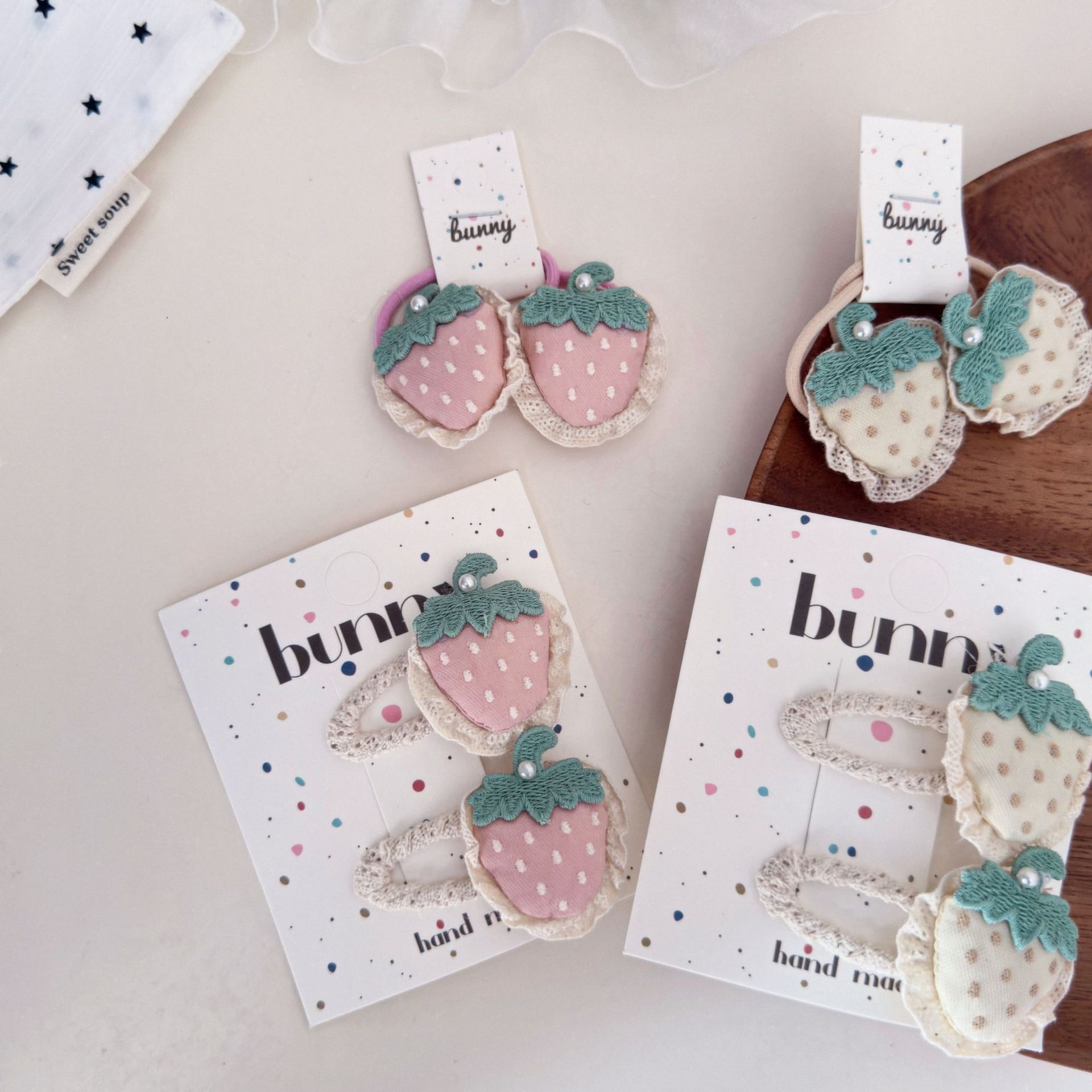 小草莓布藝髮夾髮圈