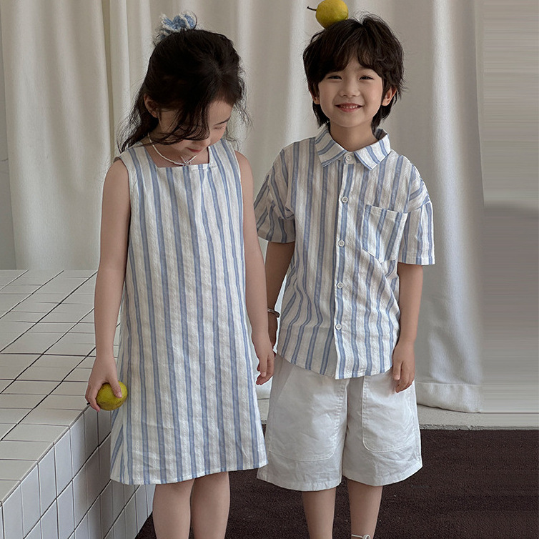 條紋背心連身裙襯衫親子裝