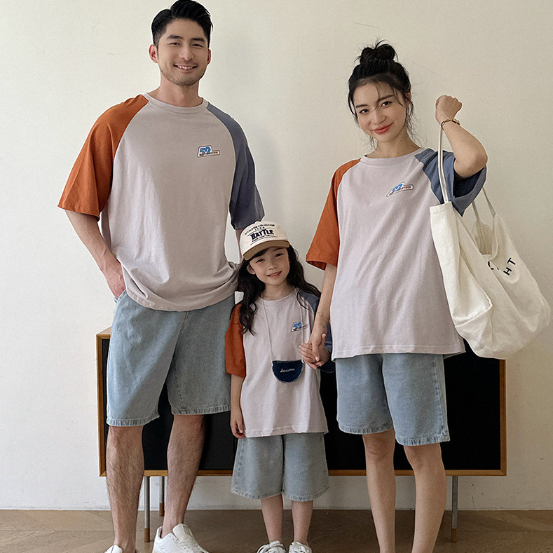 撞色拼袖字母T恤親子裝(2色)