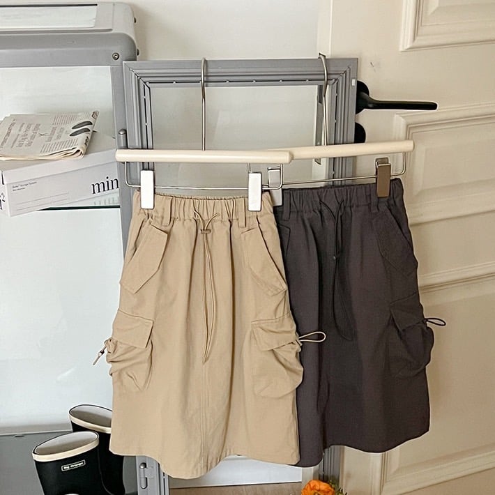 束繩口袋長版工裝裙