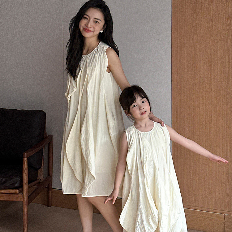 不規則層次無袖母女洋裝