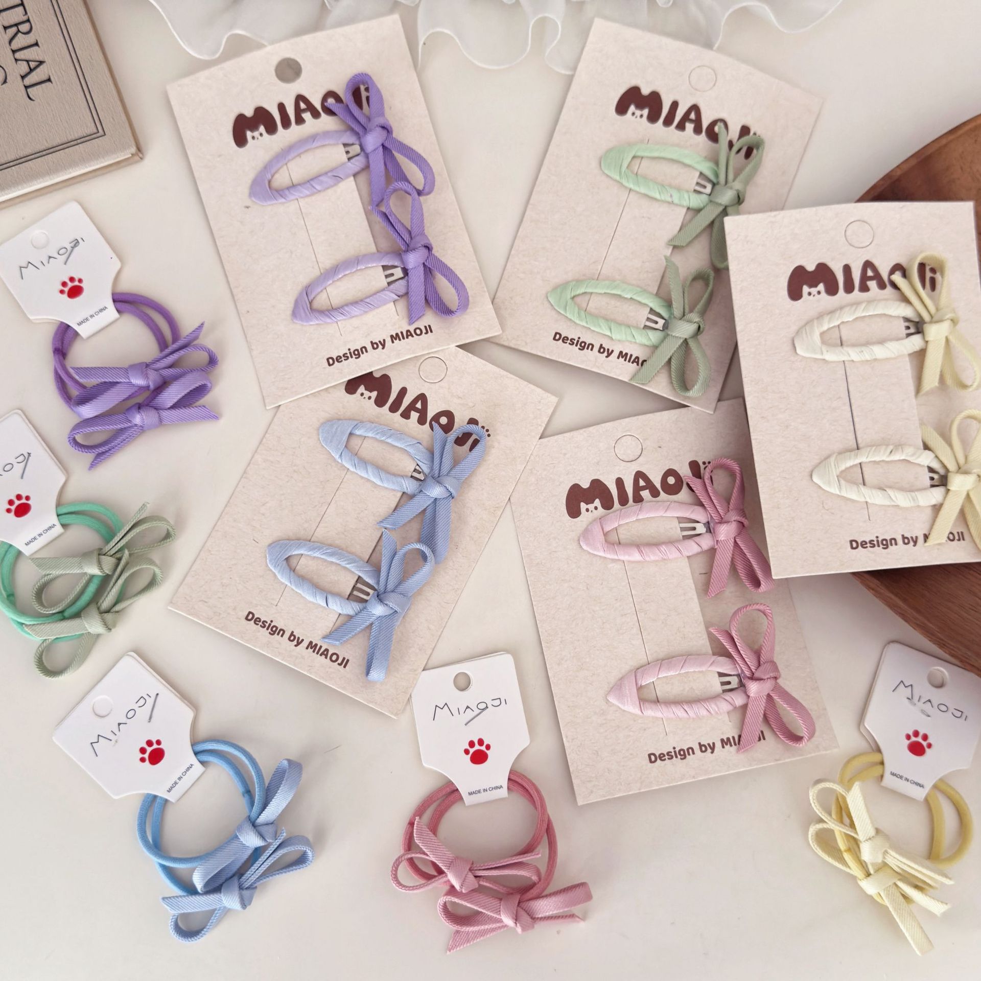 馬卡龍細織帶蝴蝶結髮夾 髮繩