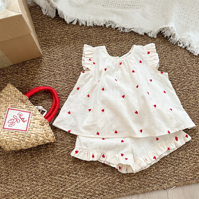 愛心飛袖無袖短褲套裝