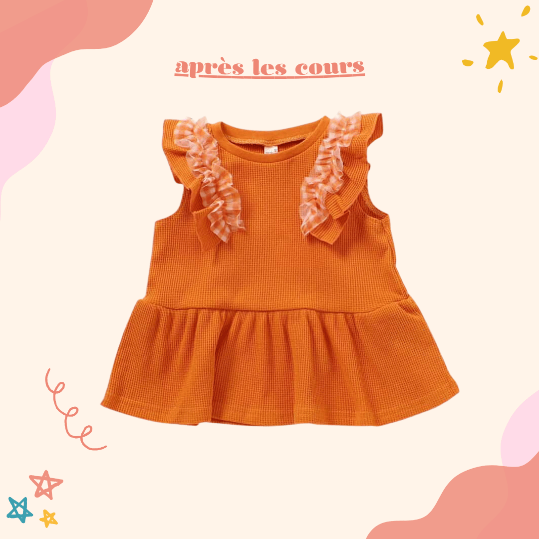 après les cours華夫格荷葉邊無袖上衣