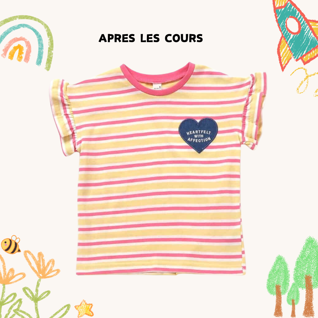 apres les cours條紋愛心荷葉袖上衣