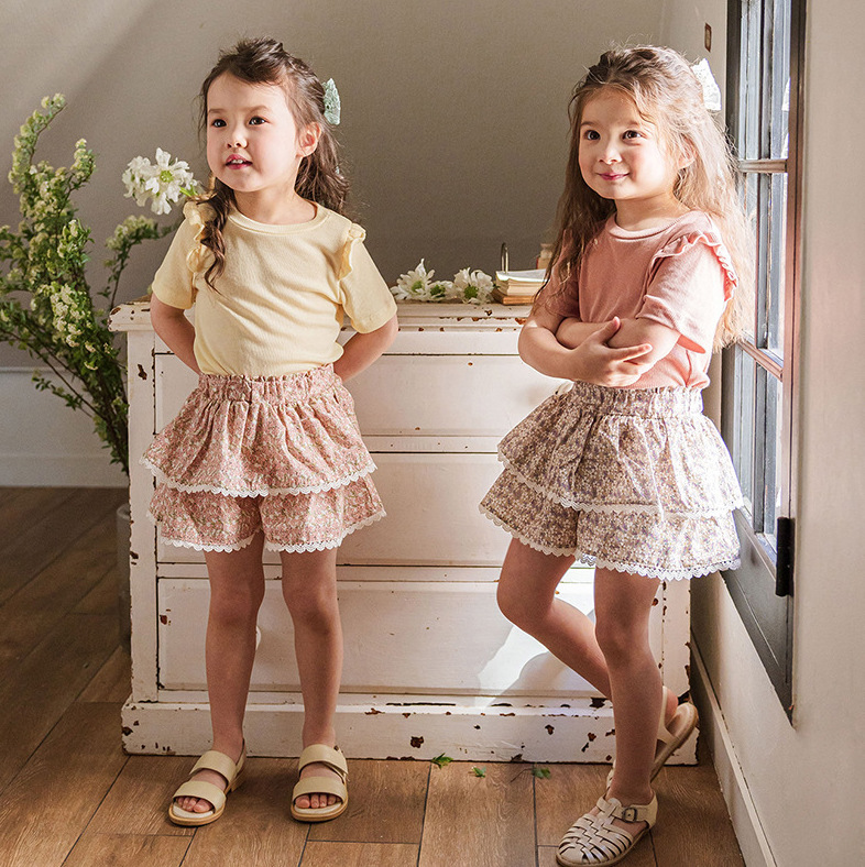 甜美碎花雙層褲裙