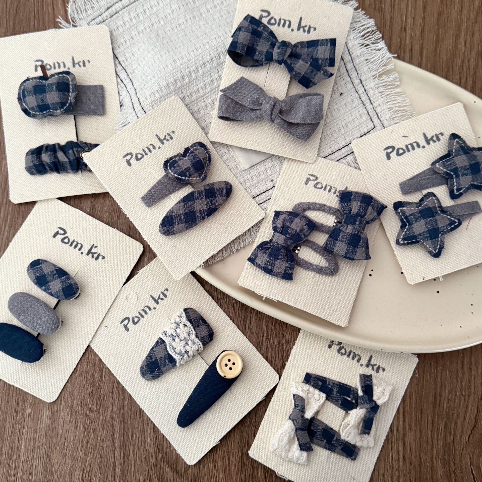 灰藍系格紋髮夾