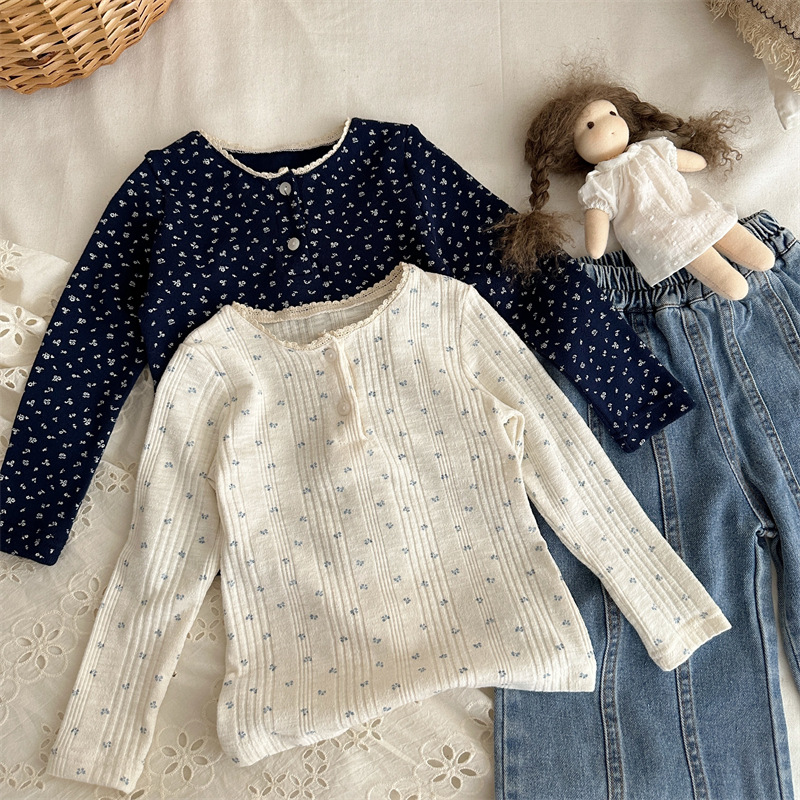 韓系花邊領碎花上衣