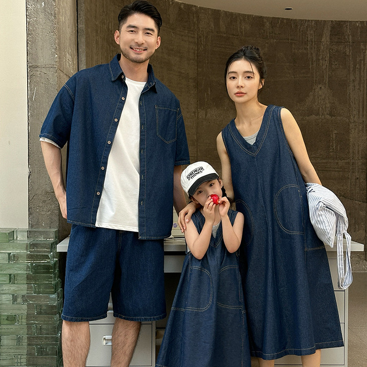 深藍牛仔車線系列親子裝