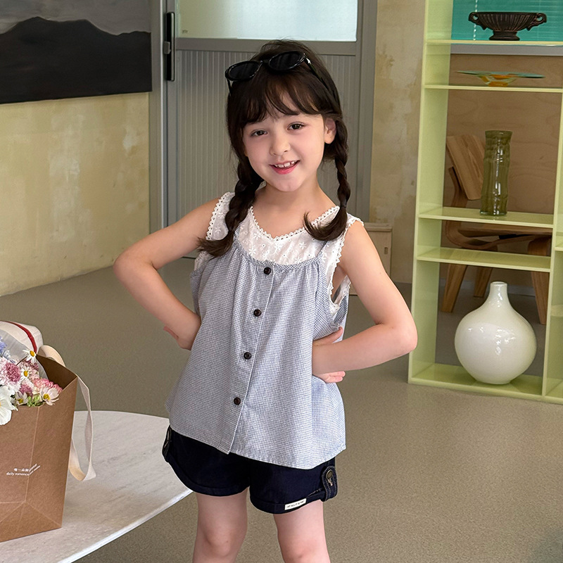 疊穿格子吊帶背心兩件套裝