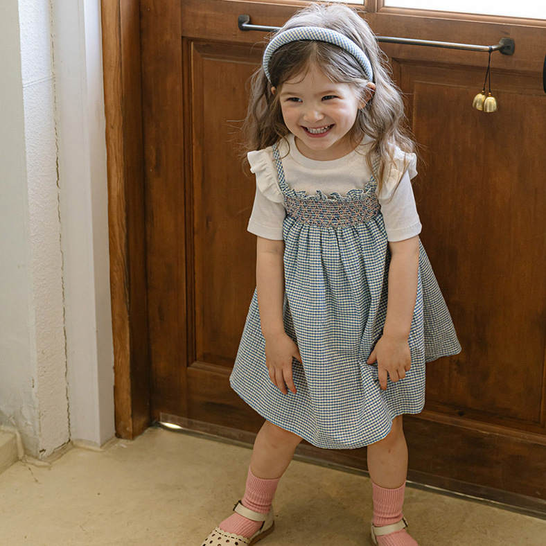 細肩格紋吊帶連身裙