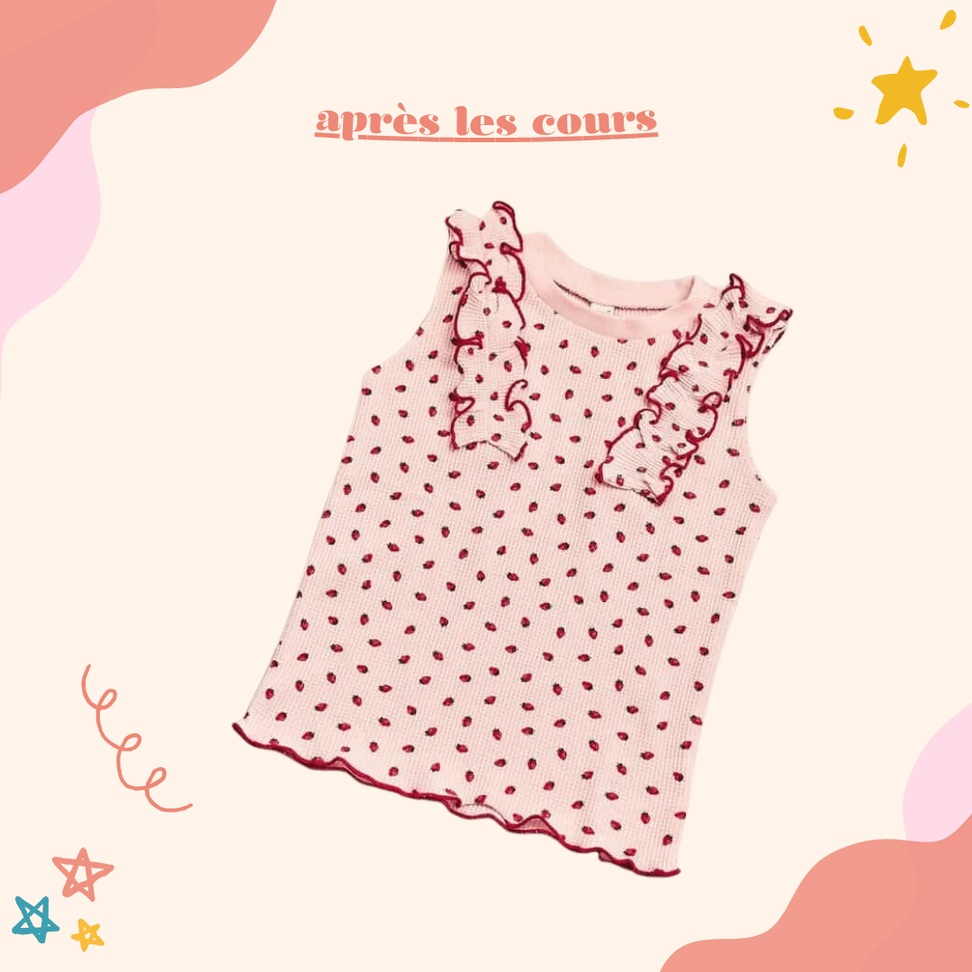 après les cours華夫格荷葉邊無袖上衣