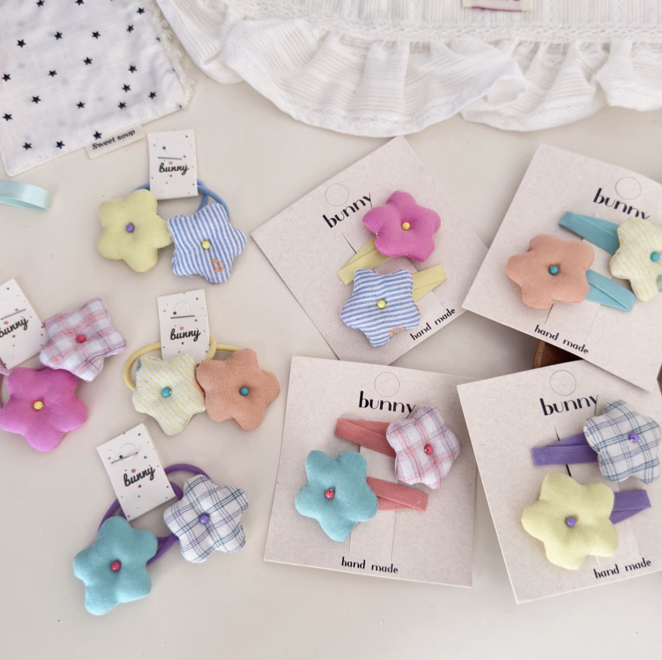 撞色格紋布藝髮飾