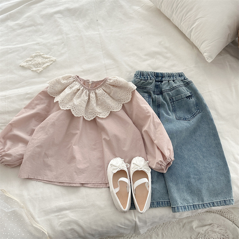 刺繡花邊翻領上衣