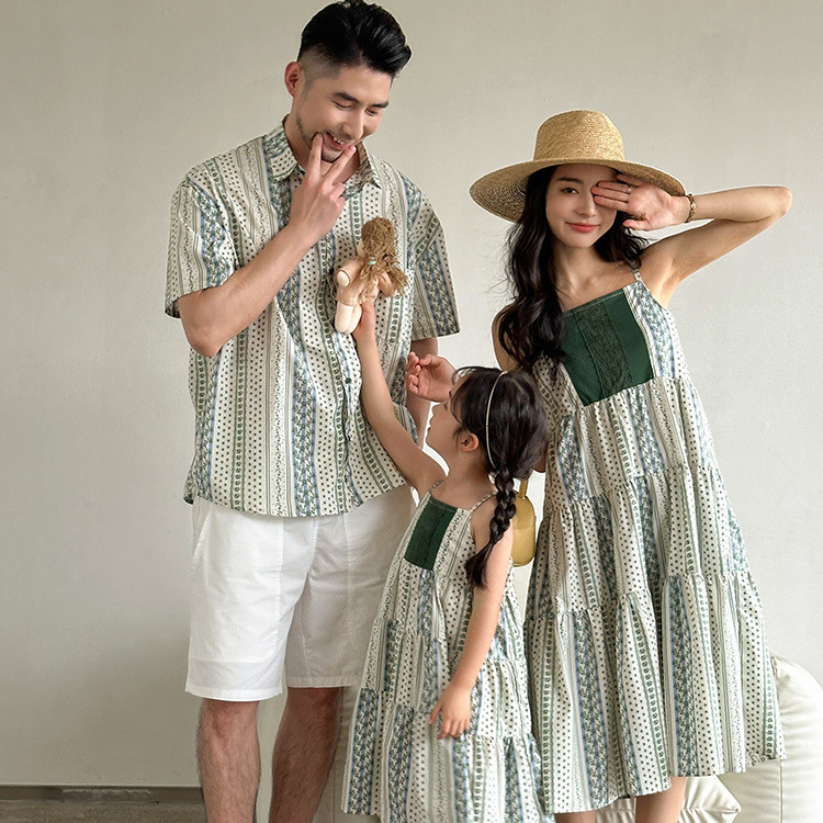 度假風碎花拼布親子裝