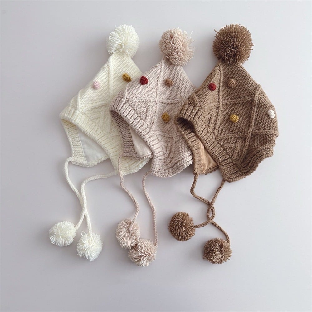 可愛毛球護耳毛線帽