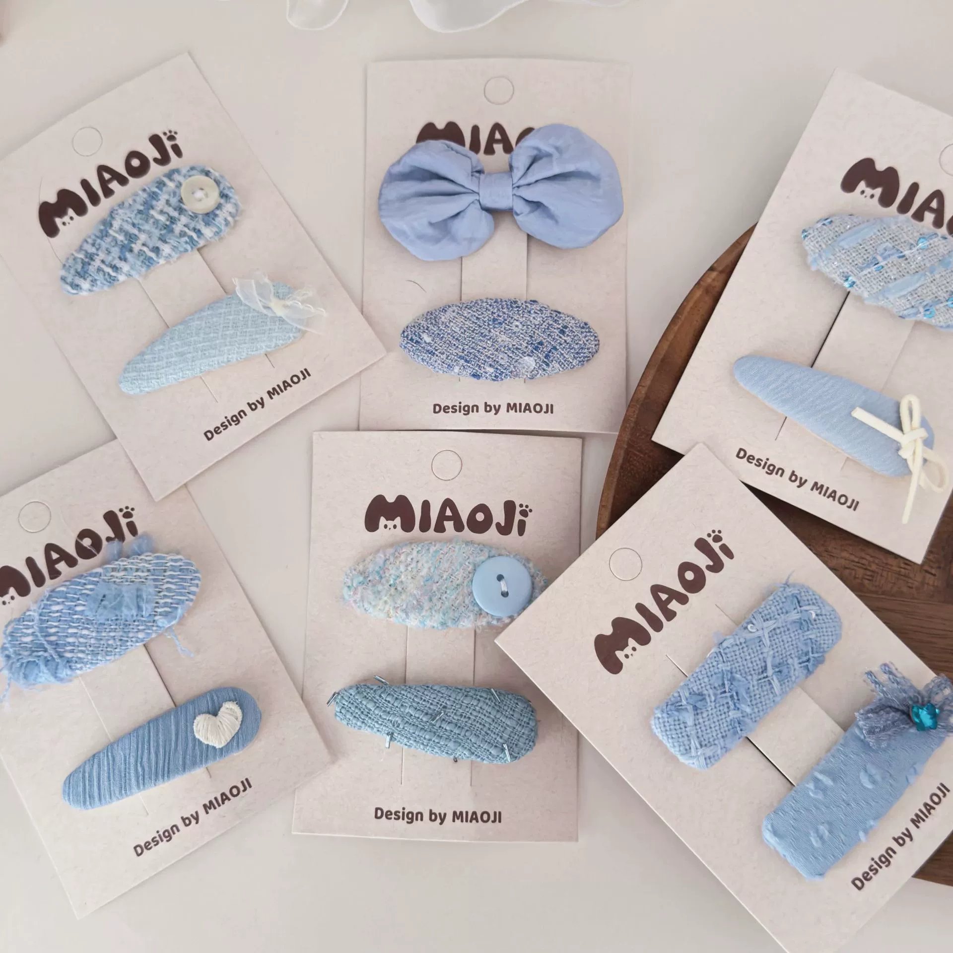 藍色系幾何蝴蝶結髮夾