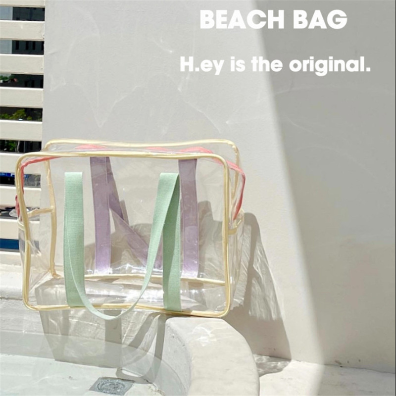 撞色透明果凍手提包