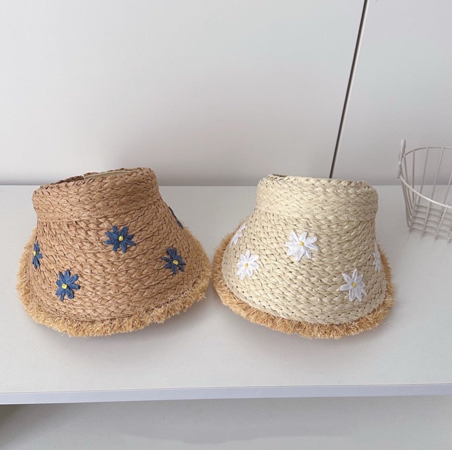 兒童小花空頂草帽