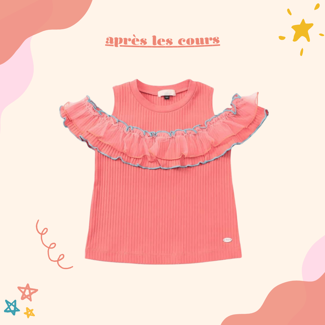 après les cours兩穿露肩薄紗撞色上衣
