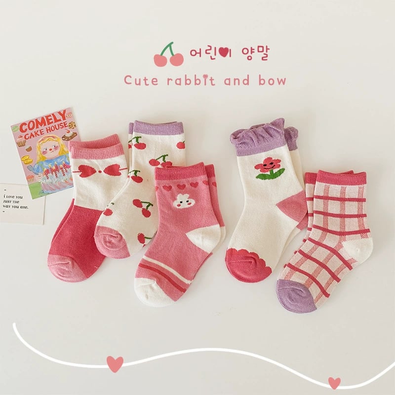 女孩蝴蝶結小兔襪5雙組