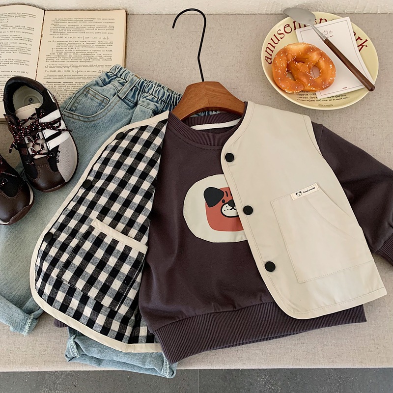 雙面穿杏色格子背心