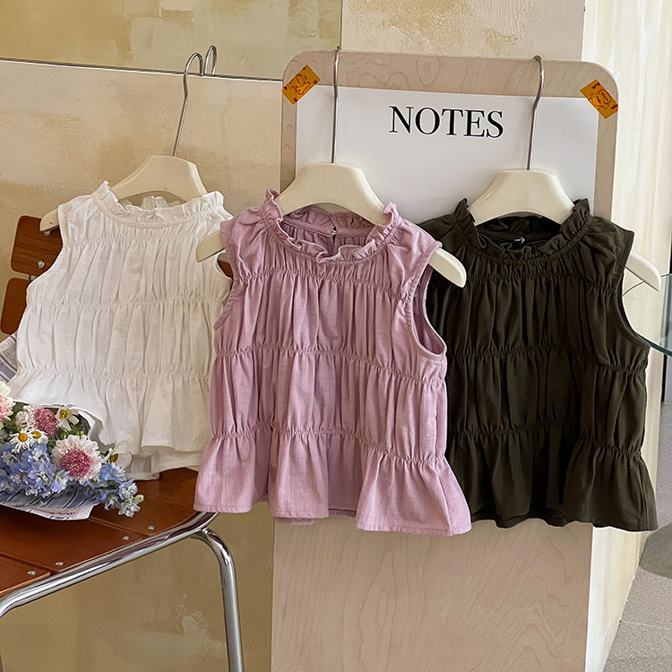 甜美皺褶花邊立領背心