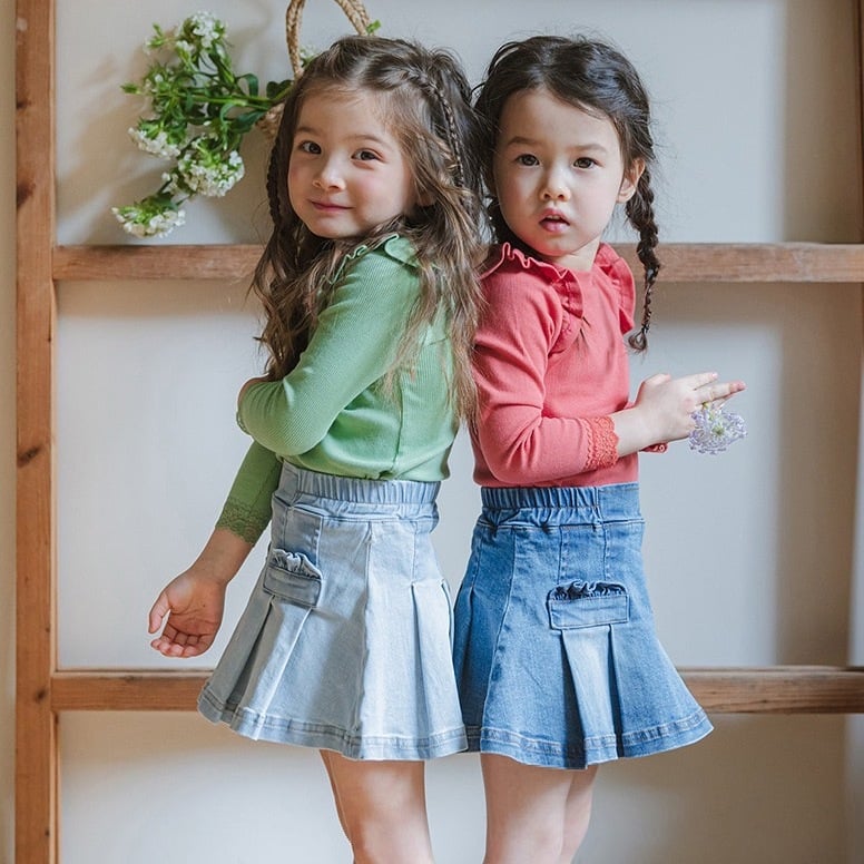 可愛壓褶牛仔短裙