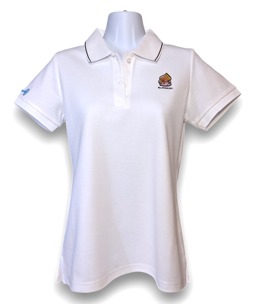 小八將logo-質感臂繡款-POLO衫-女-白色