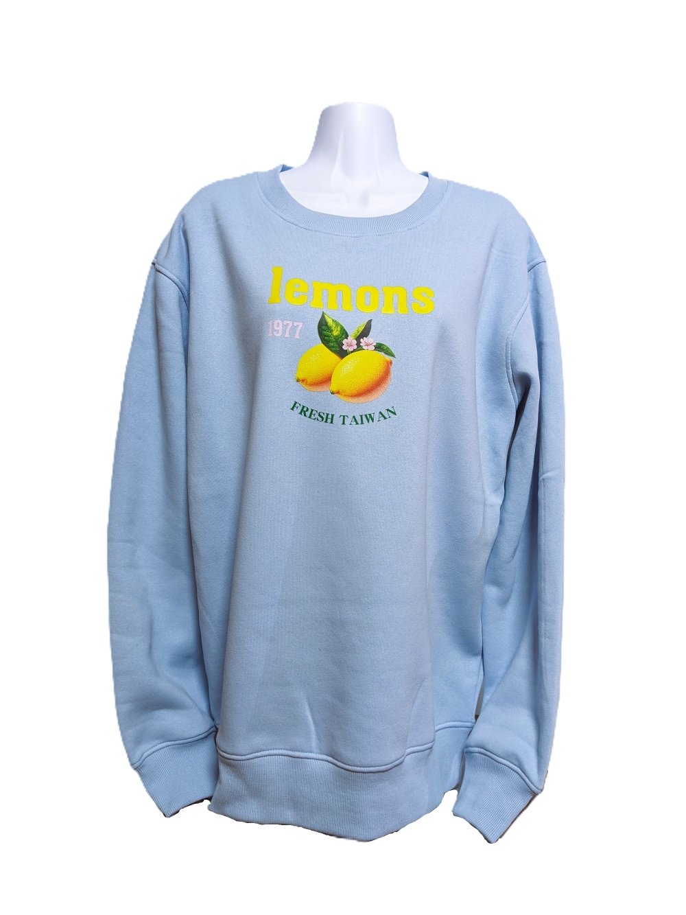 超好看質感百搭長棉刷毛大學T_檸檬(水藍色)