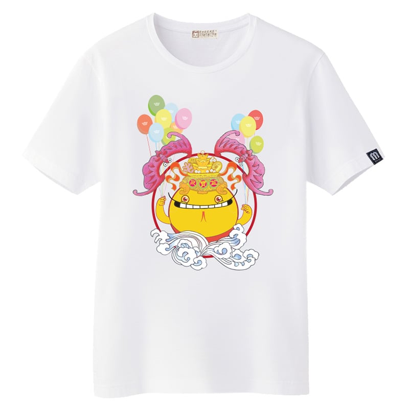 錢多多財神爺T恤_清新白＿M、XL