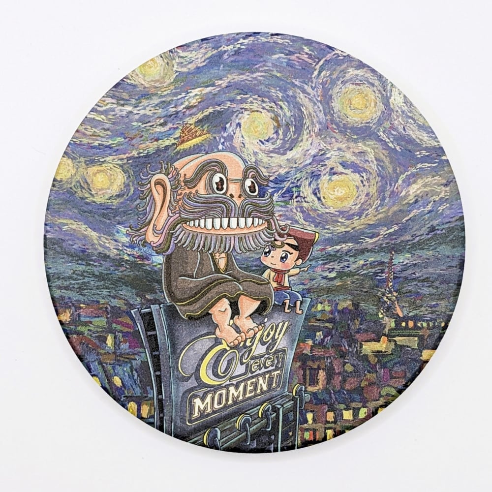 小八將陶瓷吸水杯墊－達摩阿公梵谷星夜夢想款