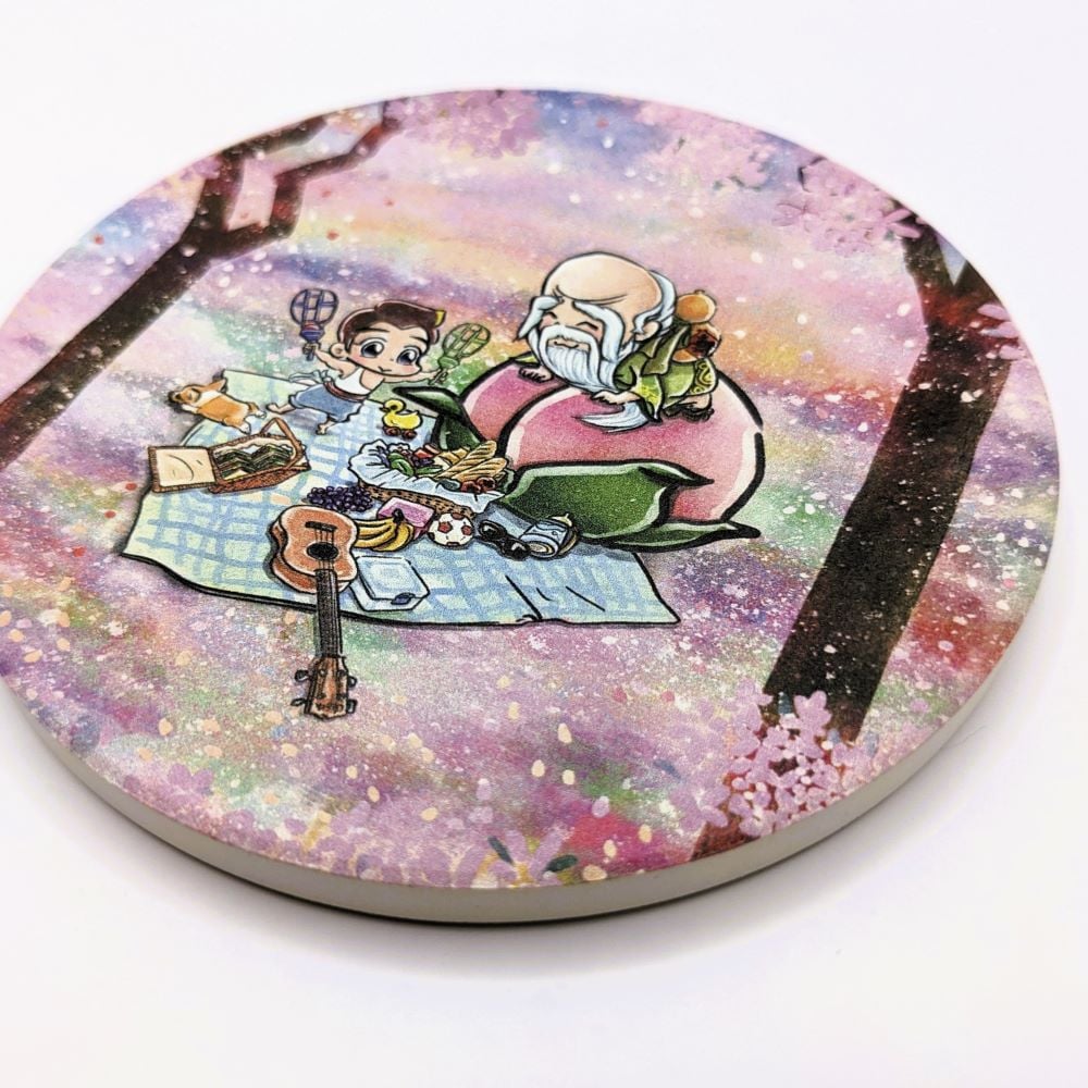 小八將陶瓷吸水杯墊_櫻花下野餐款