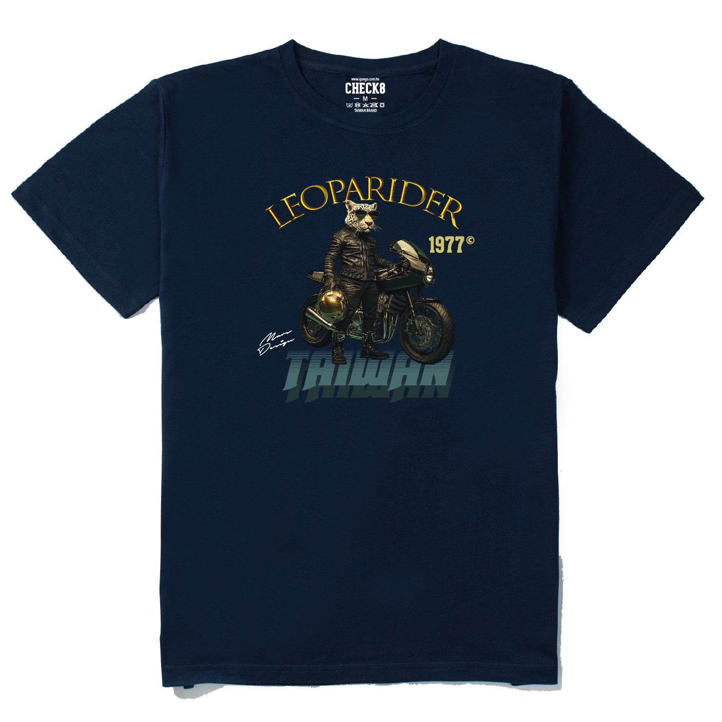 「LEOPARIDER 1977 TAIWAN」金盔豹異形光影重機T恤