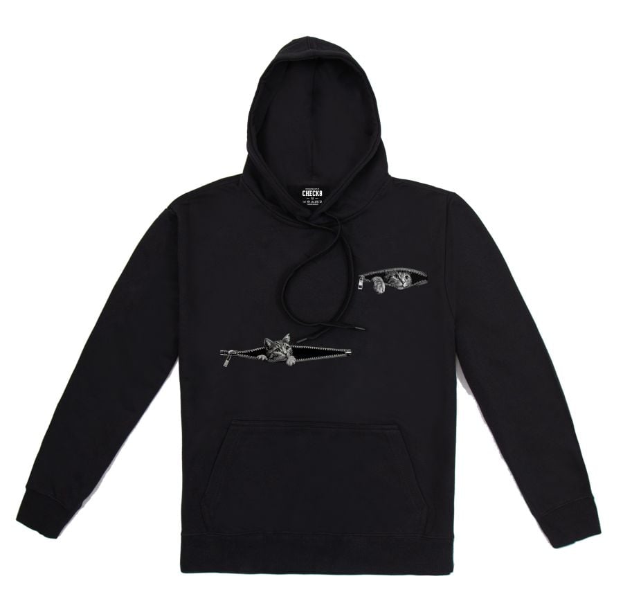 拉鍊貓｜落肩無刷毛帽T