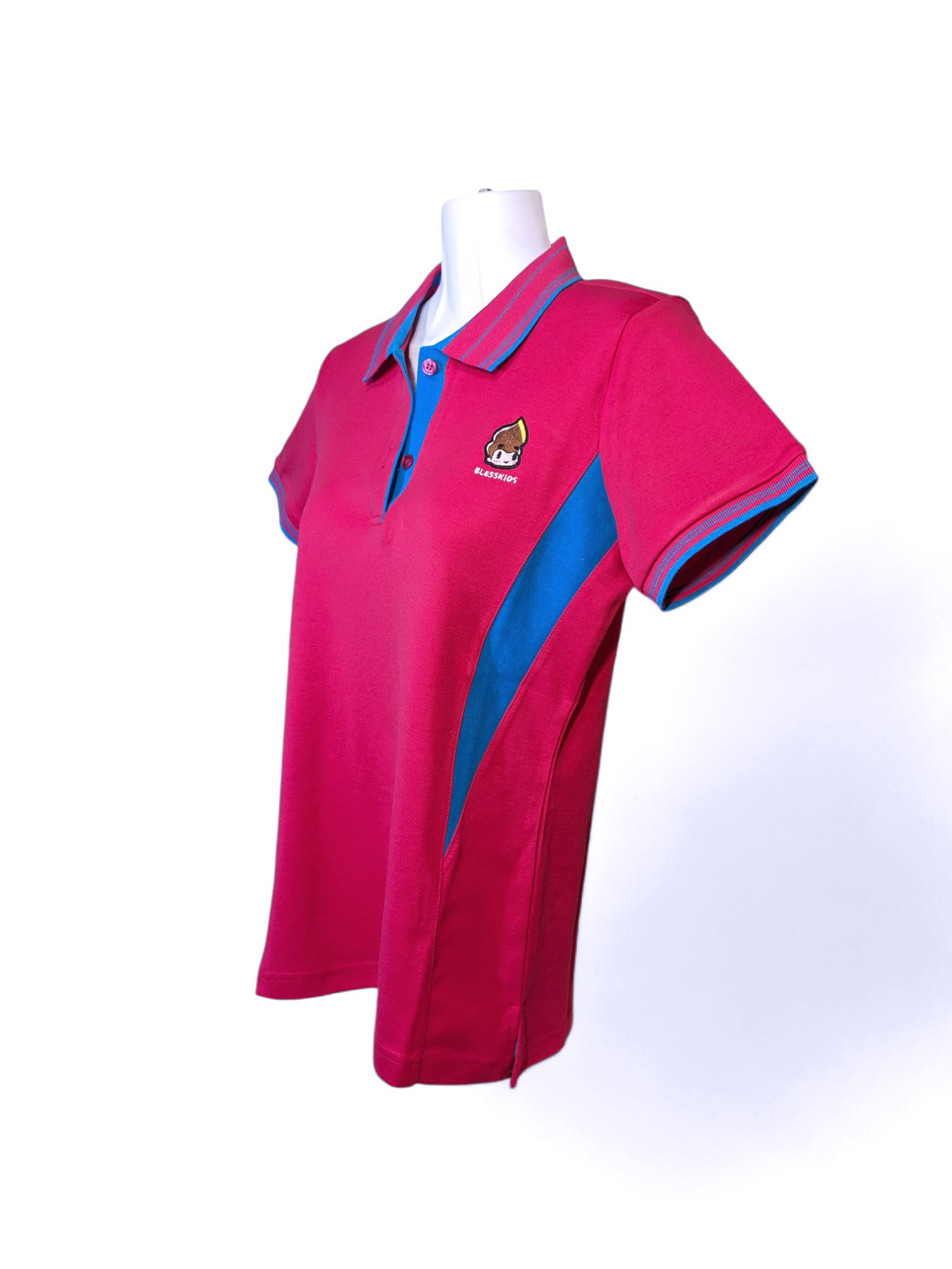 小八將logo-靚漾修身款-POLO衫-女-桃紅色