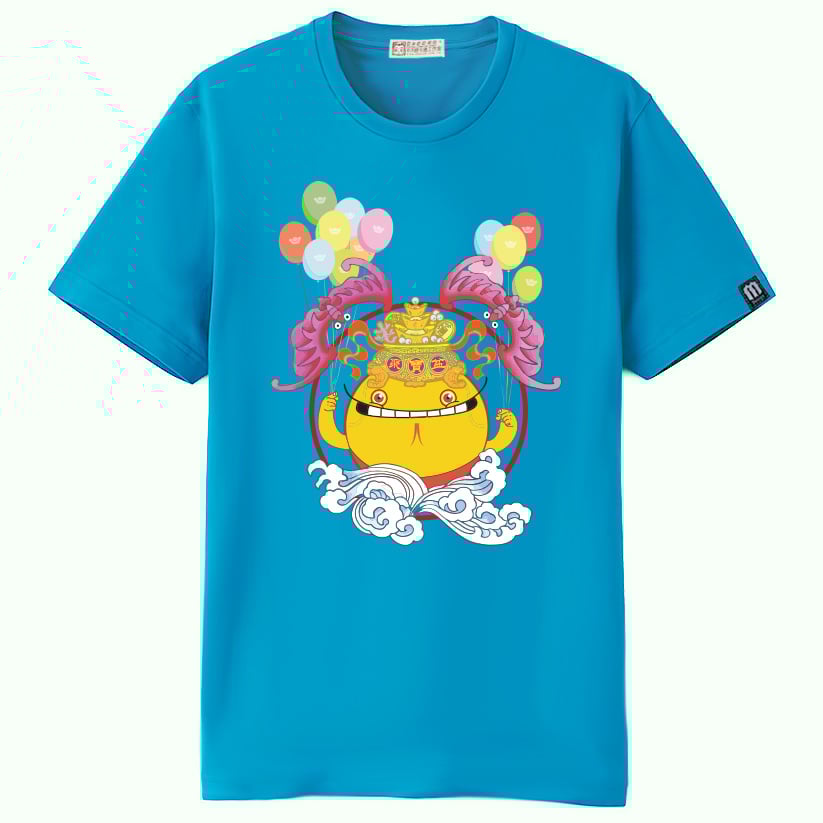 錢多多財神爺T恤_藍色_男女皆宜_M號