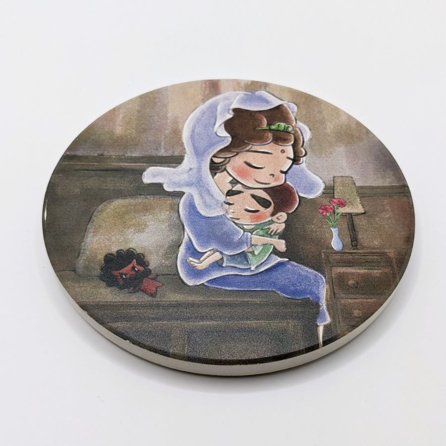 小八將陶瓷吸水杯墊－觀音媽媽擁抱款